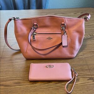 Coach Pink Leather Women's Bag and Wallet Set